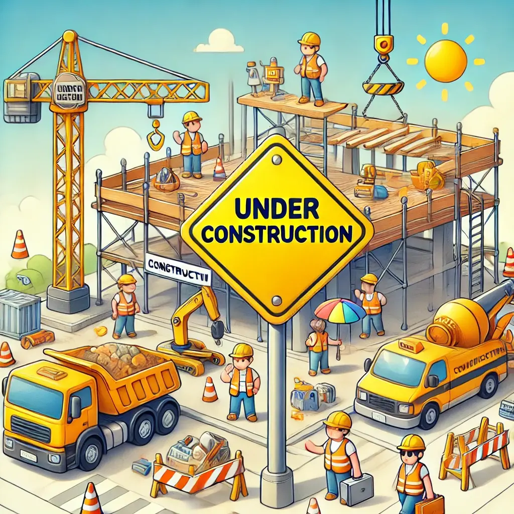 DALL·E 2025-01-07 08.14.53 - A detailed 'Under Construction' scene featuring a playful and vibrant construction site with cartoonish elements. Include a yellow warning sign with '.webp